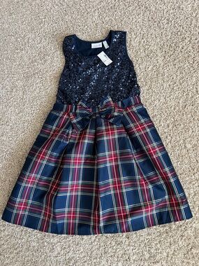 NWT Navy & Red Plaid Bow Girls' Dress